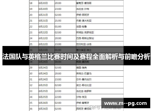 法国队与英格兰比赛时间及赛程全面解析与前瞻分析