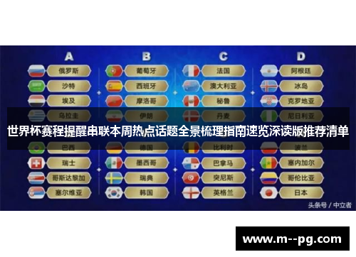 世界杯赛程提醒串联本周热点话题全景梳理指南速览深读版推荐清单