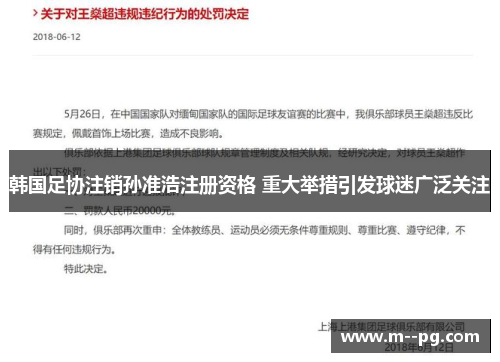 韩国足协注销孙准浩注册资格 重大举措引发球迷广泛关注