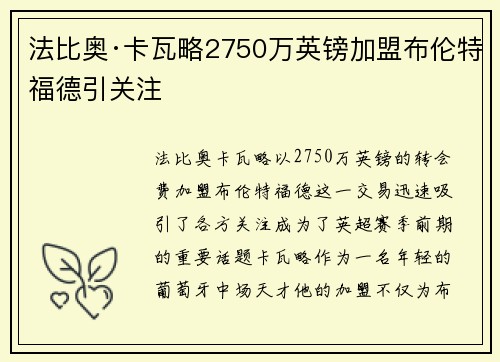 法比奥·卡瓦略2750万英镑加盟布伦特福德引关注